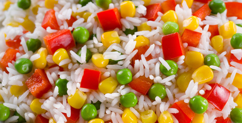 Baby recipe: Tuna, peas, corn and diced red capsicum with rice