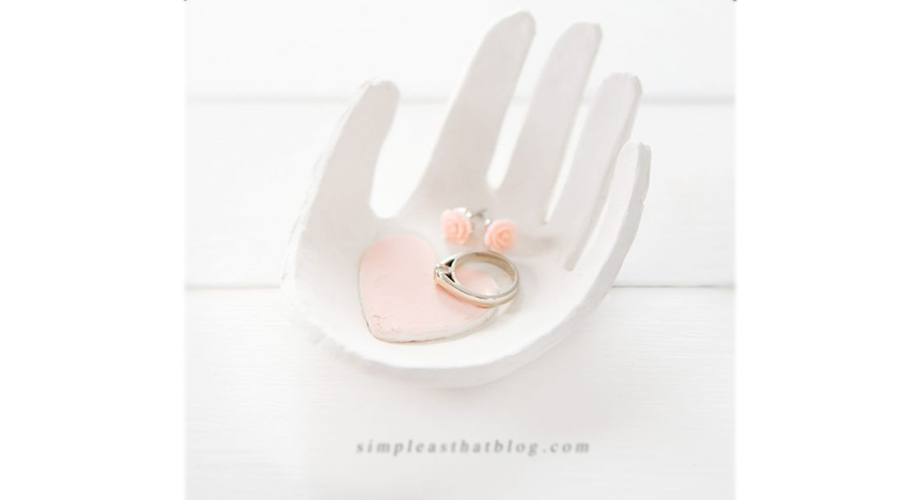'Heart in hand' clay jewellery dish
