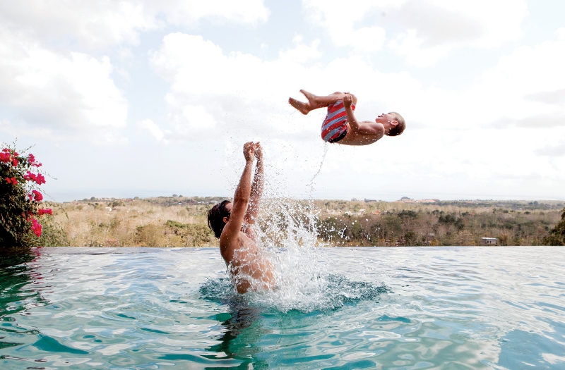 Pool flips with Dad, Villa Bayu, Uluwatu