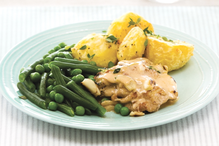 Garlic chicken and crispy spuds