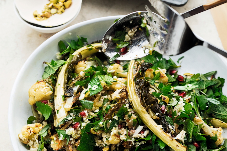 Cauliflower, pomegranate and pistachio salad