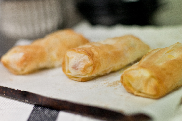 Ham. cheese and pineapple filos